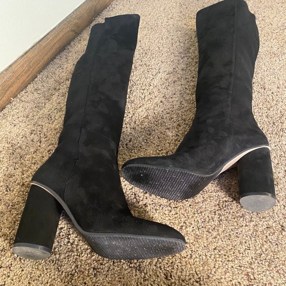 Tall Black Stuart Weitzman Suede Boots, Size 8 - Picture 6 of 11